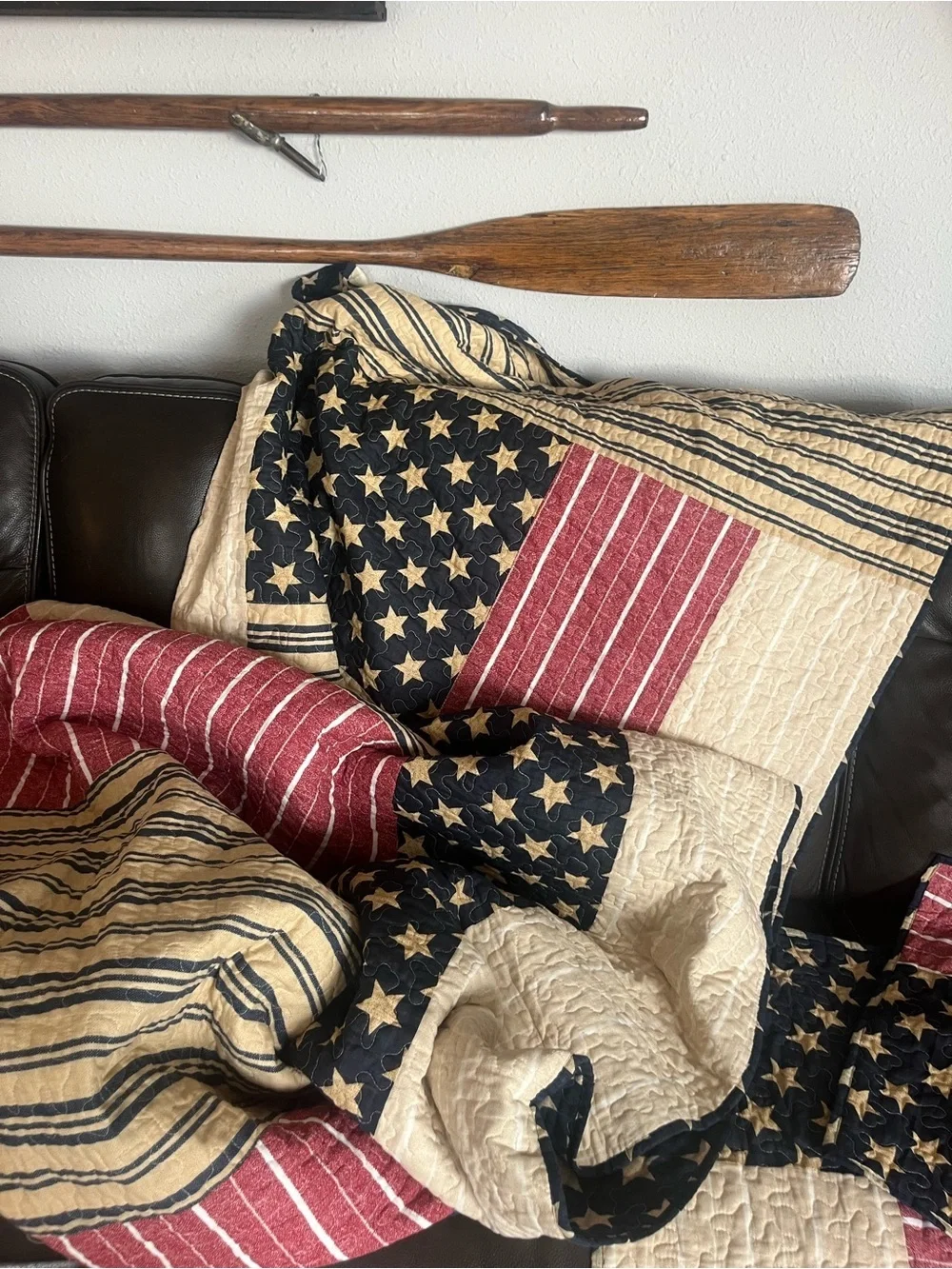 Ralph Lauren Style Stars & Striped Quilt - Queen - Navy, Cream, Red + 2 Shams